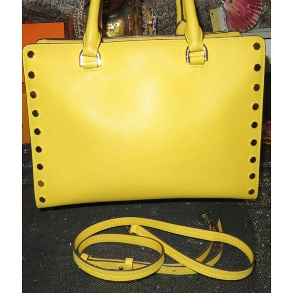 Michael Kors Sylvie Sunflower Yellow Structured leather Studded Tote Satchel - Picture 2 of 15